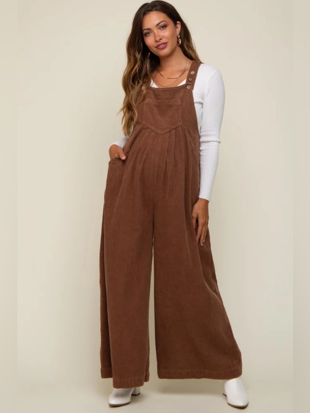 Bibi Vintage Washed Corduroy Wide Leg Overalls Brown Size Large